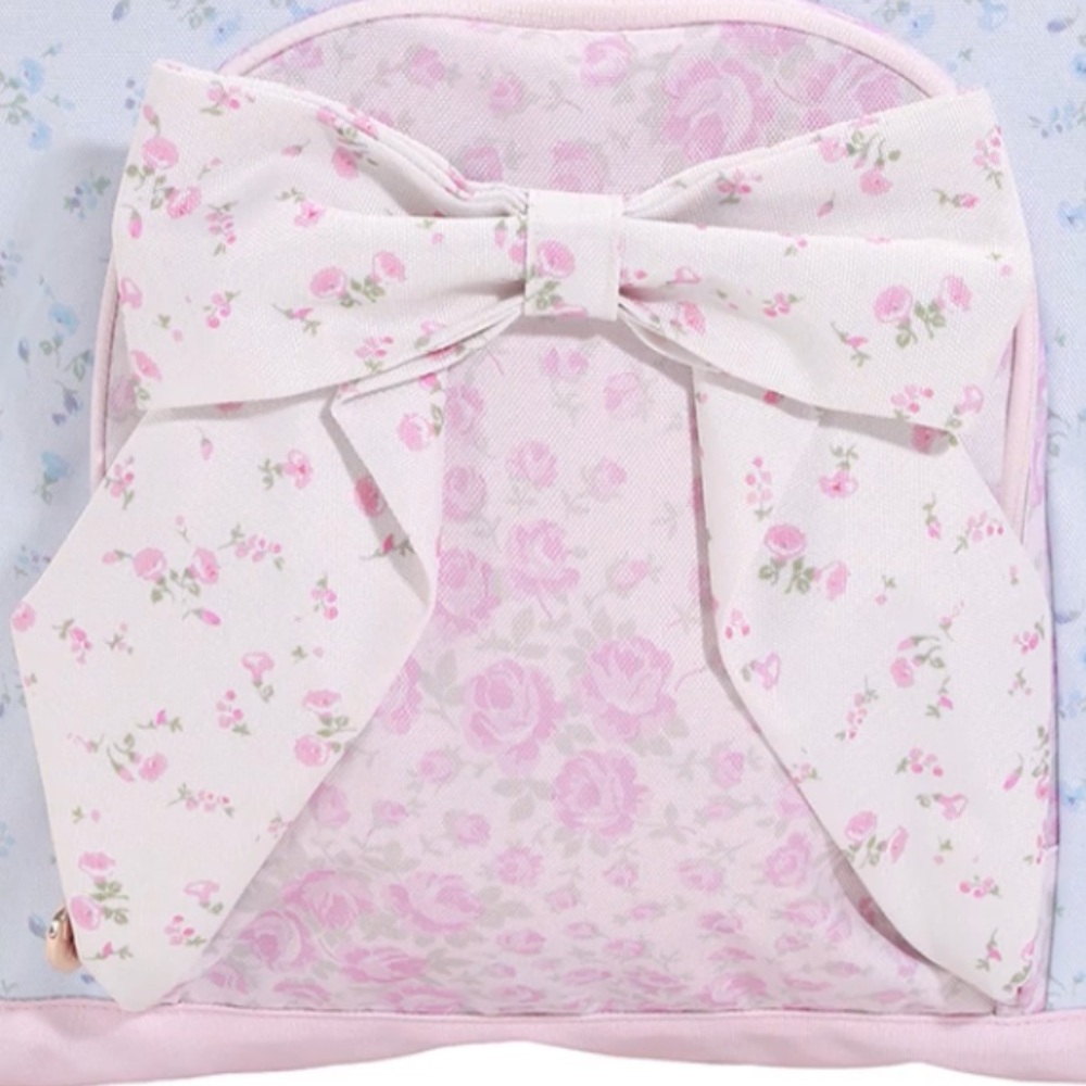 LoveShackFancy school girls floral backpack pastel pink blue w bow PB - Picture 6 of 6